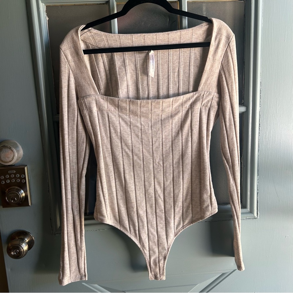 Free People Intimately Beside Me Ribbed Square Neck Long Sleeved Bodysuit Medium - Picture 3 of 11
